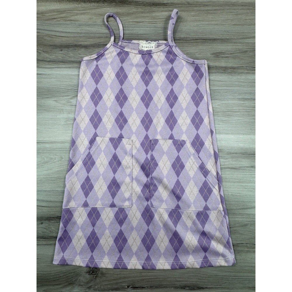 Btween Girls Purple‎ Argyle Jumper Dress Size 7 Sleeveless Pockets 3G2244